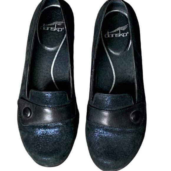 Dansko Olena Metallic Midnight Blue Leather Slip On Loafers Sz 38 or 7.5-8 #46E - Picture 2 of 10